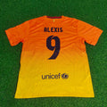 2012 Alexis Sanchez 9 Barcelona 2013 Orange Retro Football Jersey – Back View