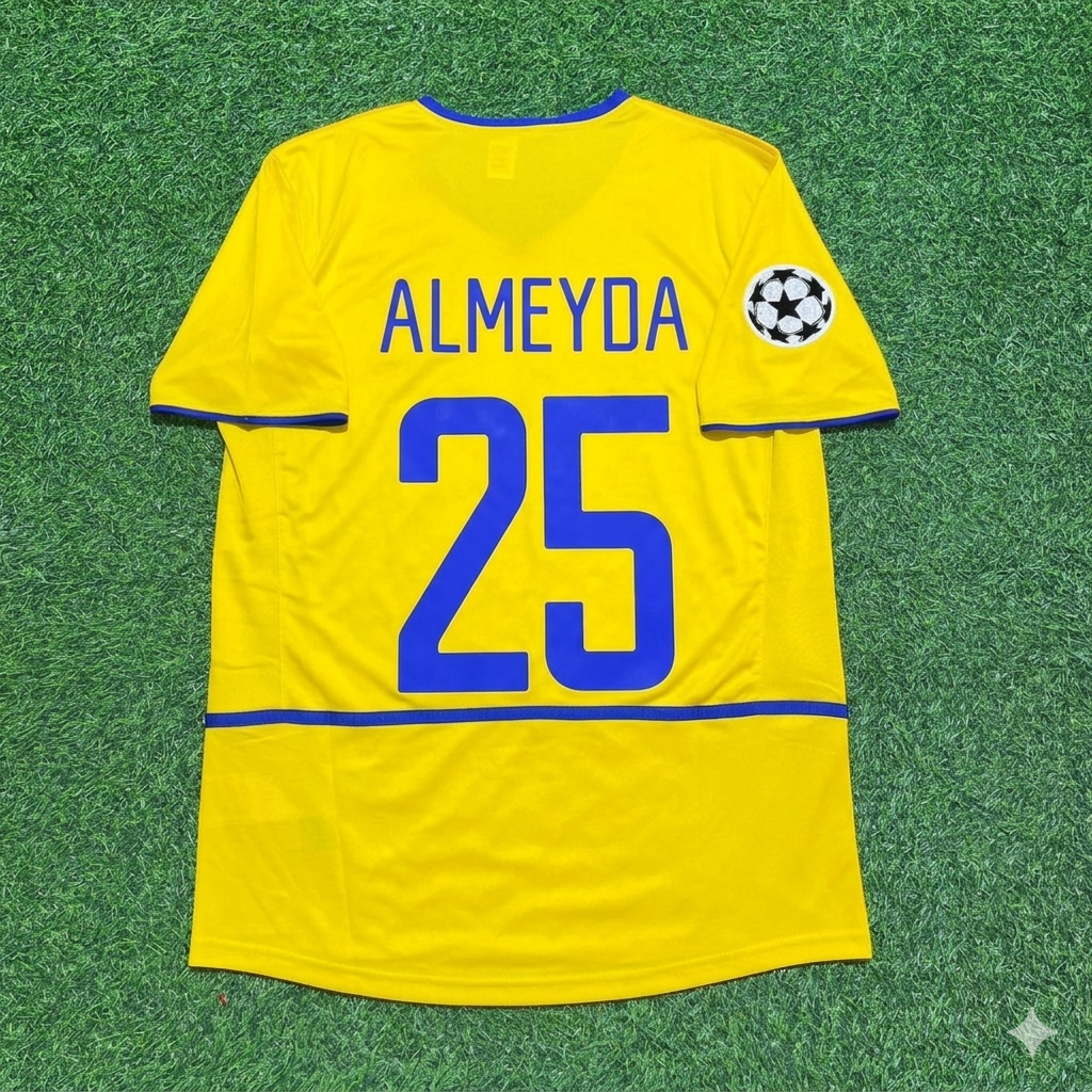 2002/03 Matias Almeyda Inter Milan Yellow Retro Football Jersey – Back View
