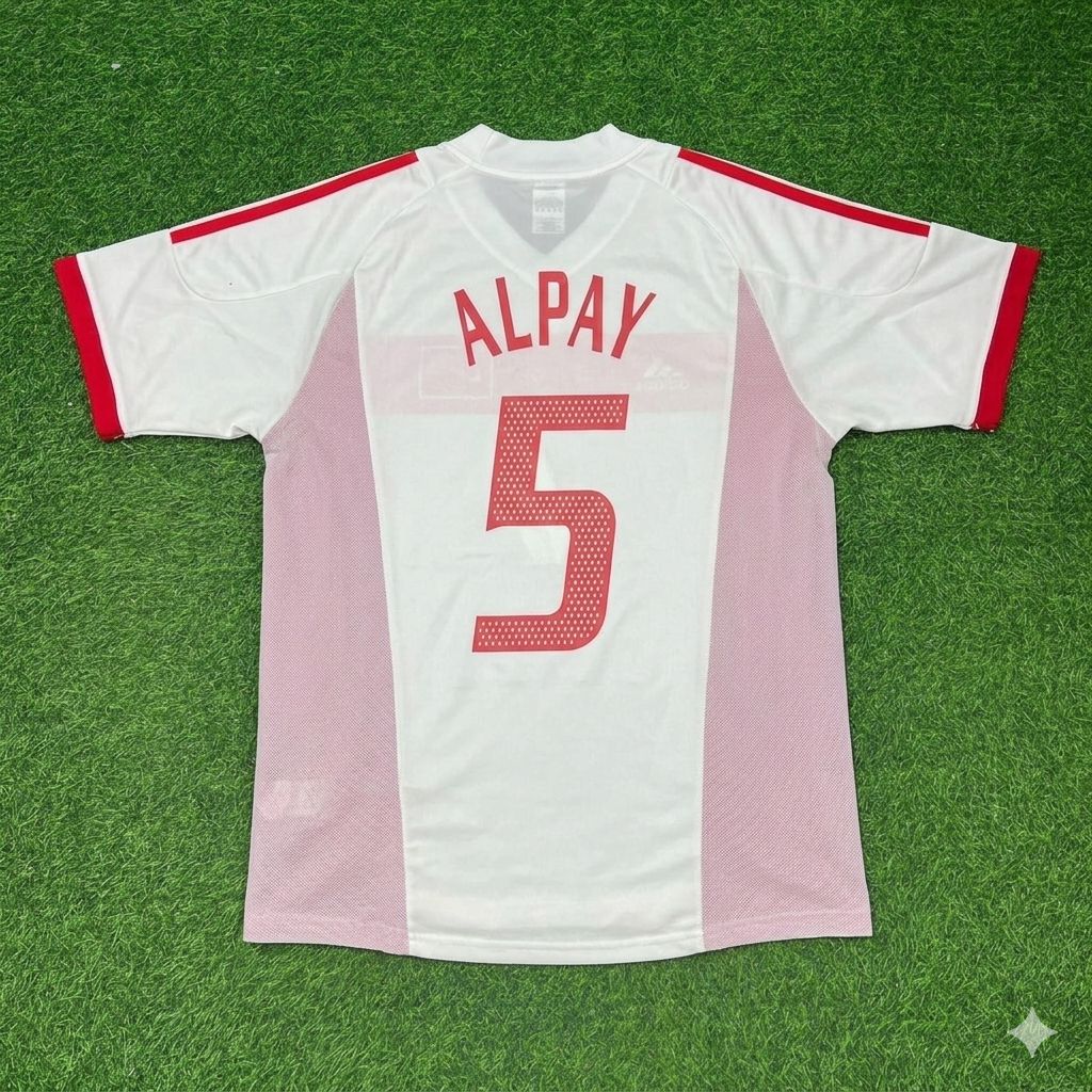 2002 Turkey Türkiye World Cup Alpay Ozalan White Retro Football Jersey – Back View