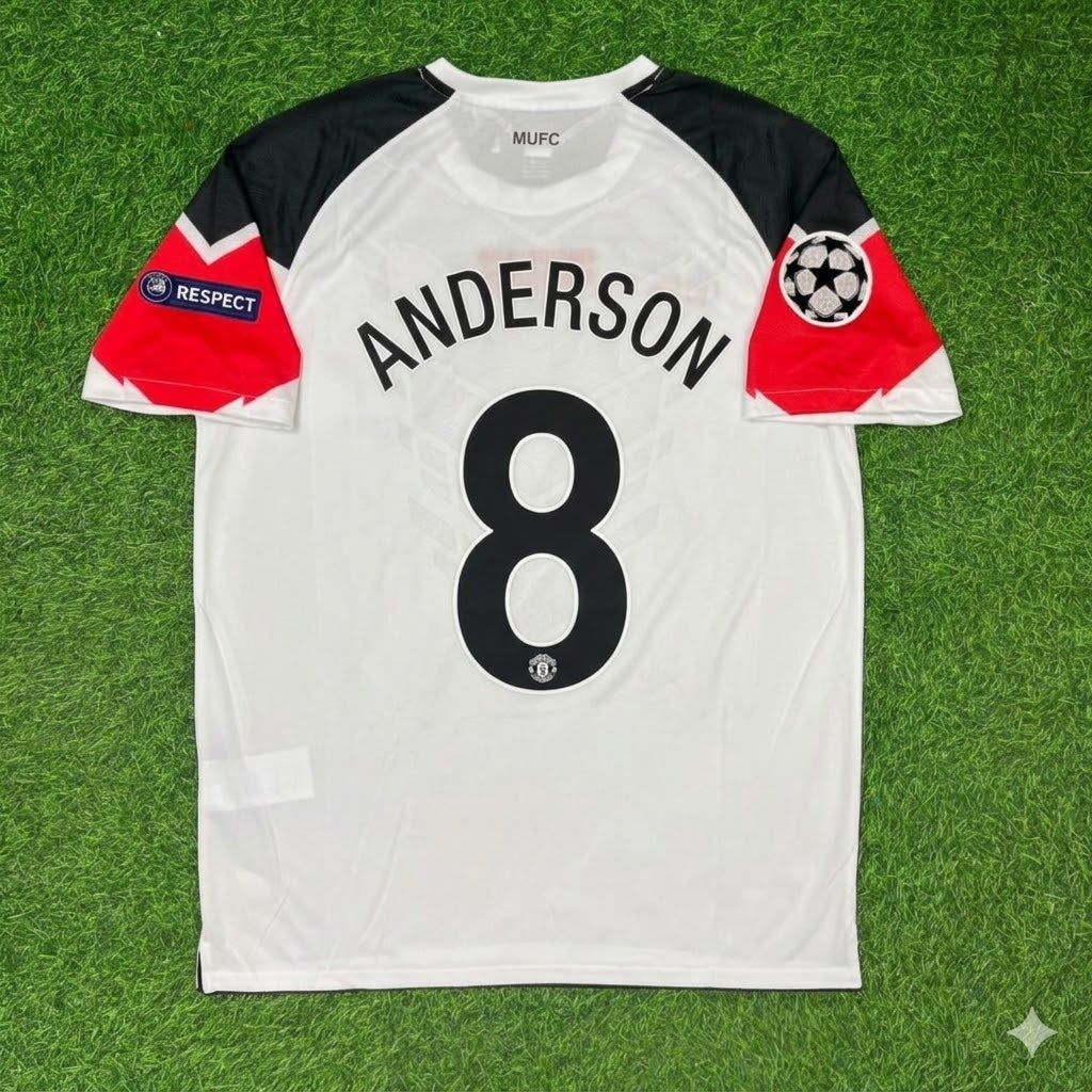 Anderson #8 Manchester United 2011 Champions League Final White Football Jersey – Back View