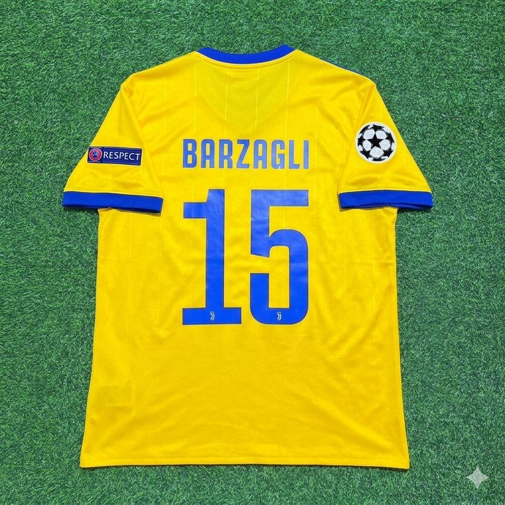 2017/18 Andrea Barzagli Juventus Yellow Retro Football Jersey – Back View