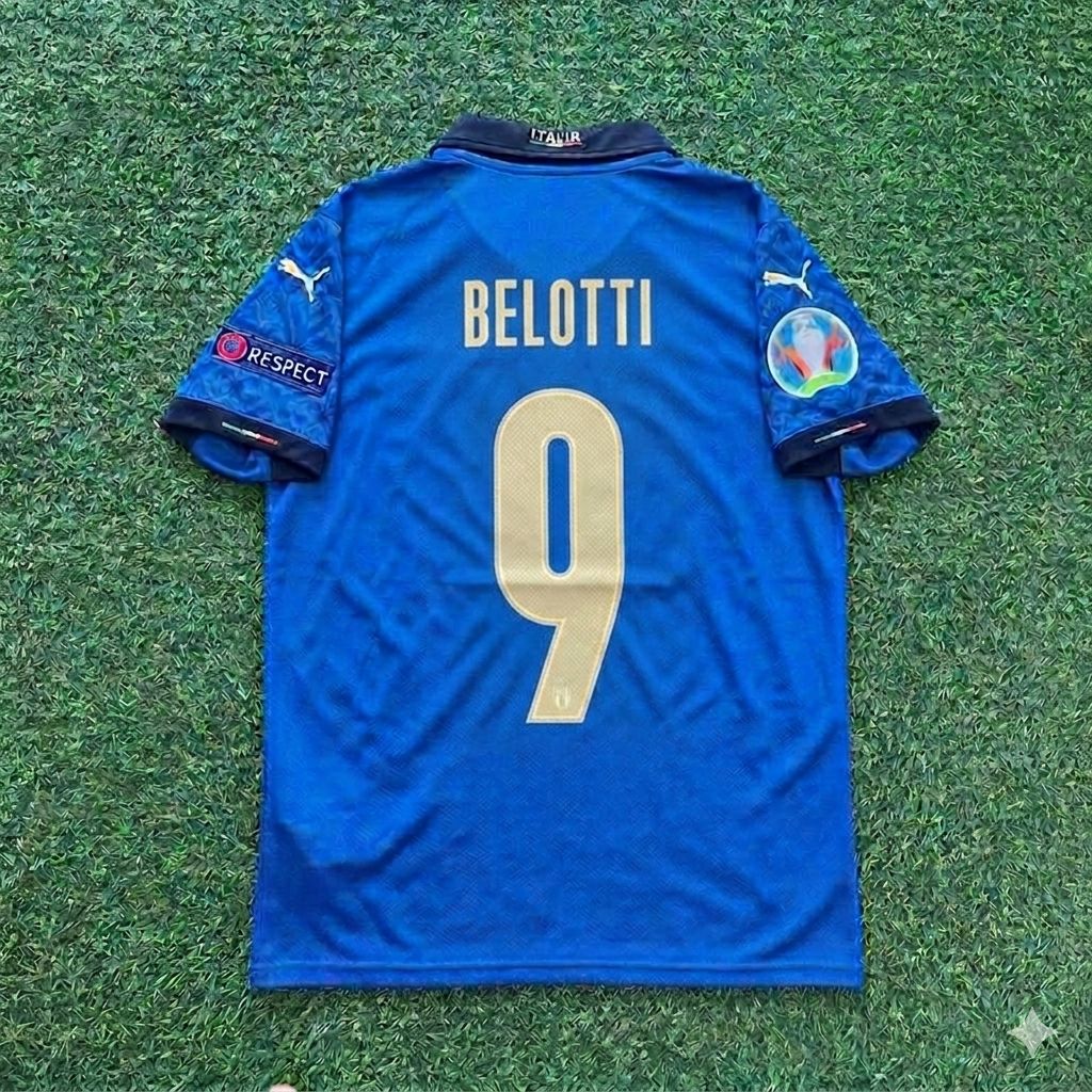 Italy EURO 2020 Final Retro Soccer Jersey – | | – Andrea Belotti #9 – Back View