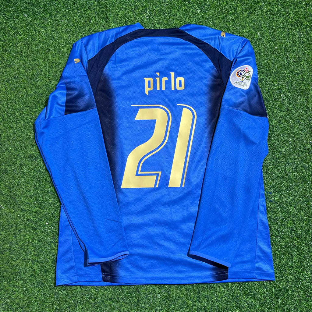 Andrea Pirlo #21 Italy 2006 World Cup Final Long Sleeve Retro Jersey – Back View