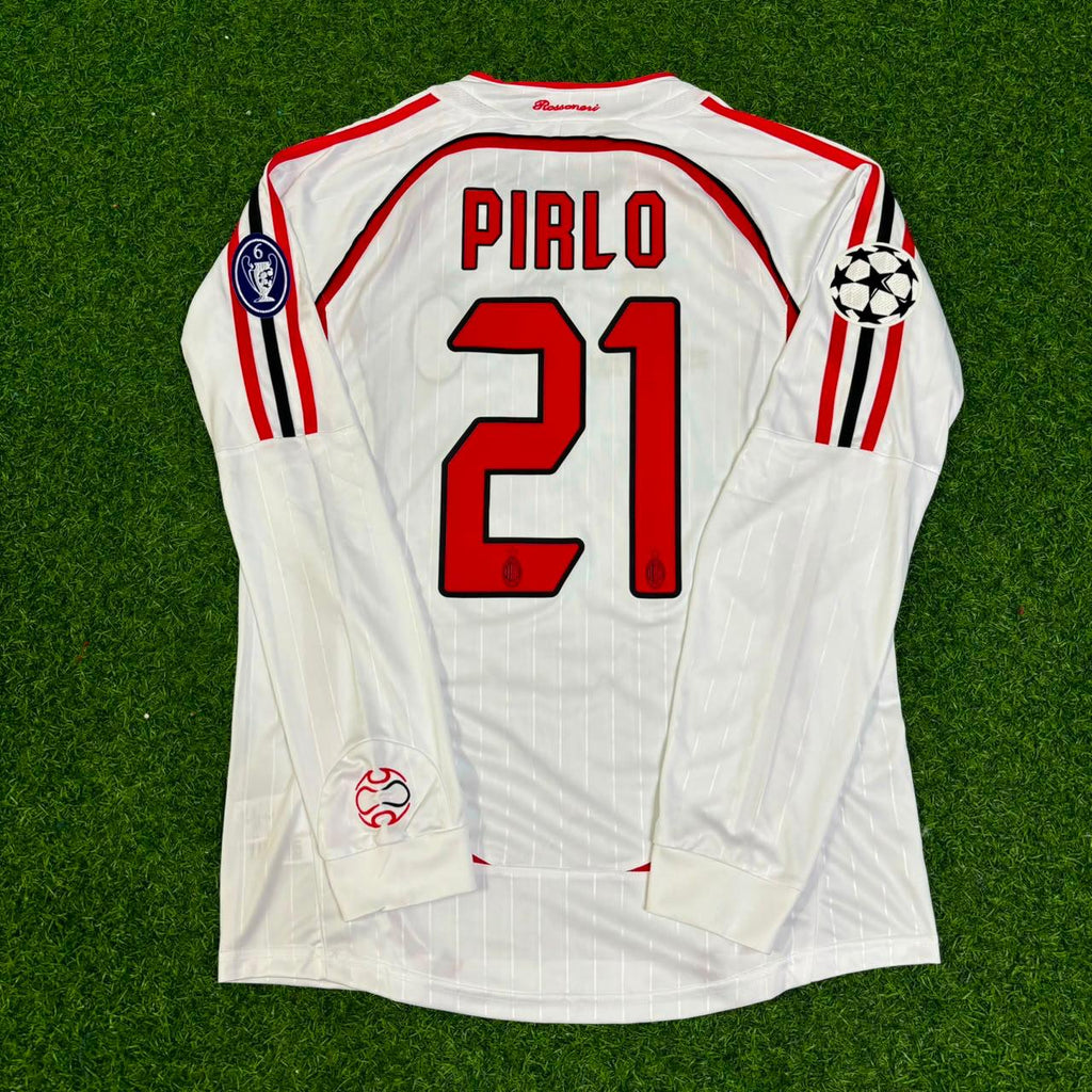 Andrea Pirlo #21 AC Milan 2007 Champions League Final Away White Long Sleeve Retro Jersey – Back View