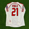 Andrea Pirlo #21 AC Milan 2007 Champions League Final Away White Long Sleeve Retro Jersey – Back View