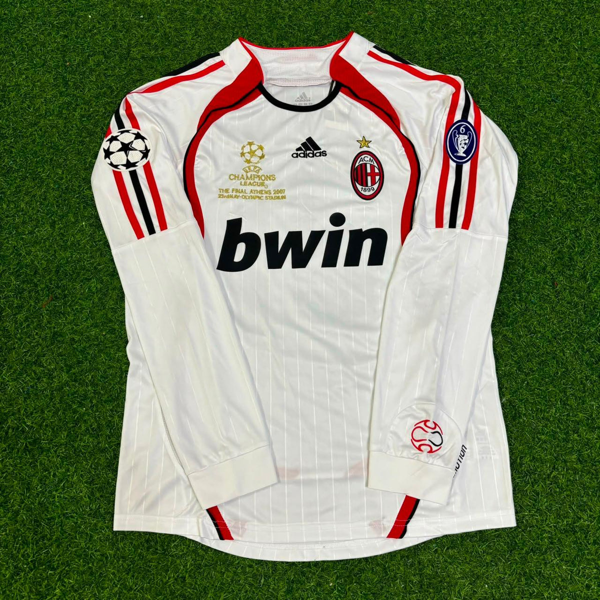 Andrea Pirlo #21 AC Milan 2007 Champions League Final Away White Long Sleeve Retro Jersey – Front View