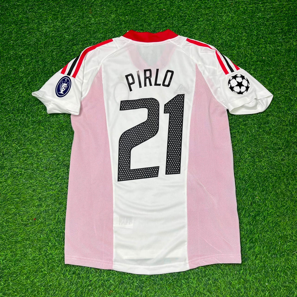 2003 Andrea Pirlo AC Milan Champions League Final White Retro Football Jersey – Back View