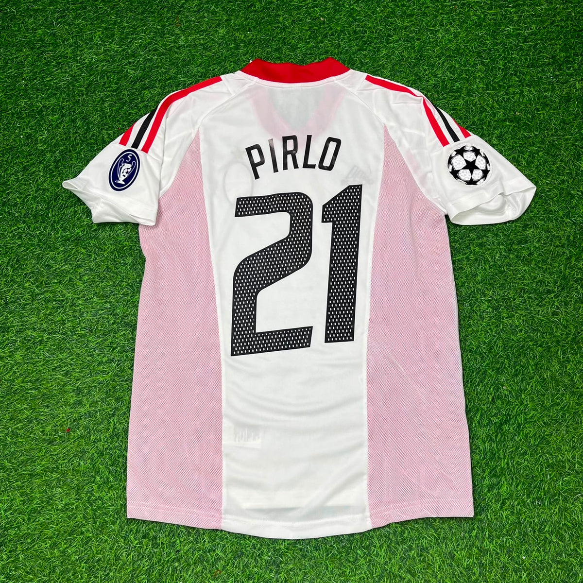 2003 Andrea Pirlo AC Milan Champions League Final White Retro Football Jersey – Back View