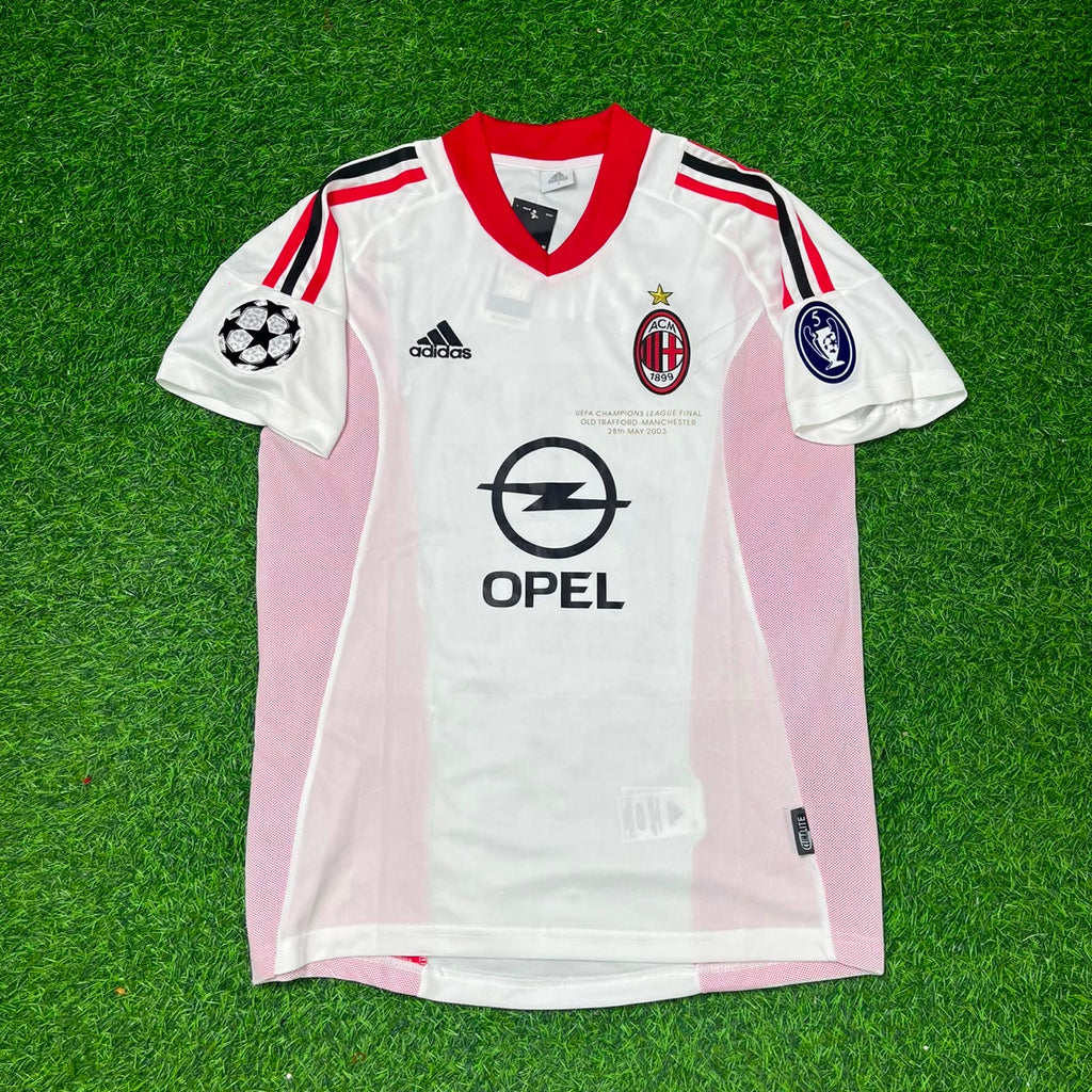 2003 Andrea Pirlo AC Milan Champions League Final White Retro Football Jersey – Front View