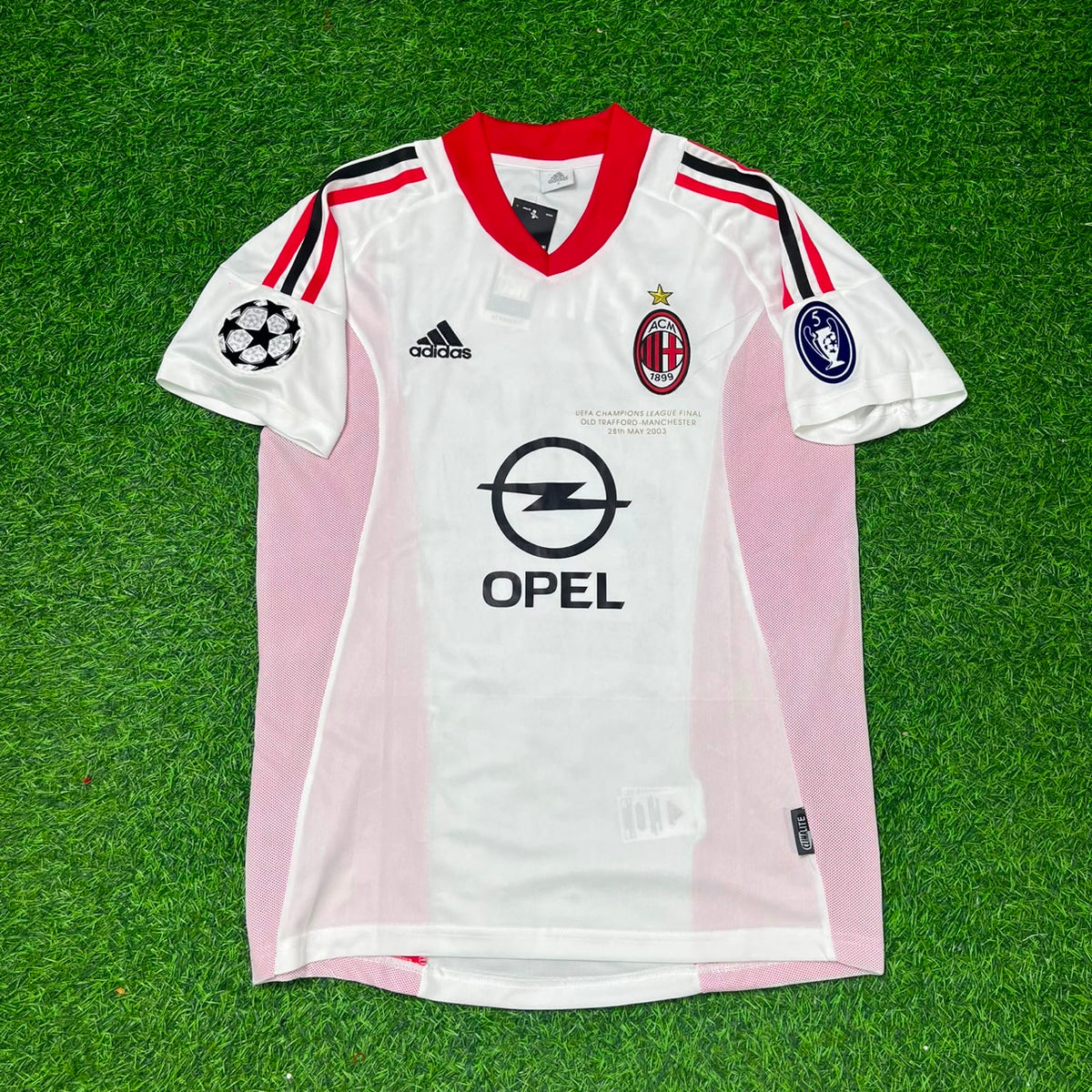 2003 Andrea Pirlo AC Milan Champions League Final White Retro Football Jersey – Front View