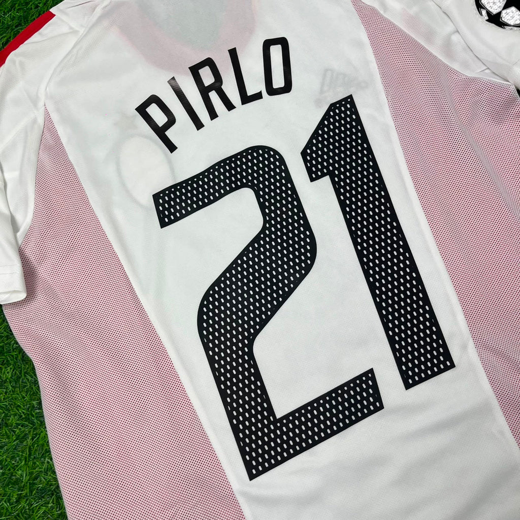 2003 Andrea Pirlo AC Milan Champions League Final White Retro Football Jersey – Detailed View