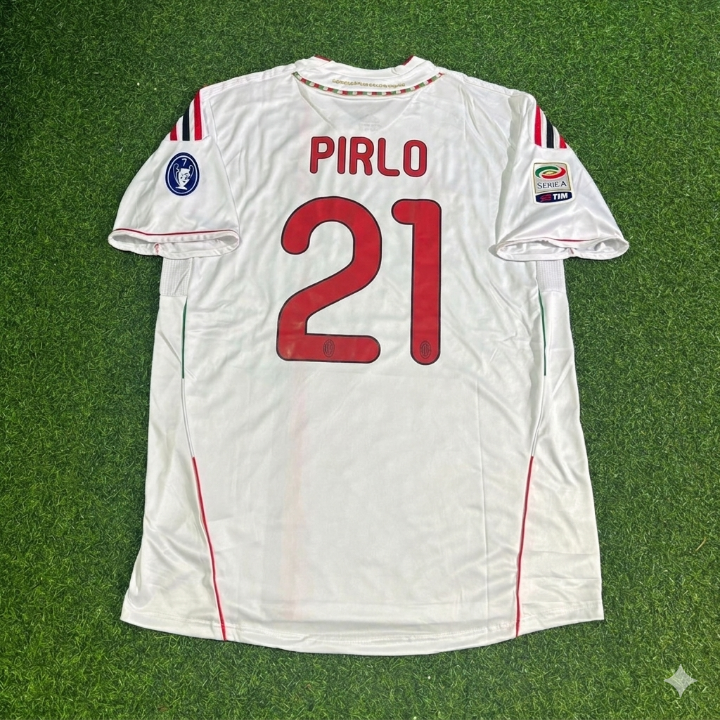 2011/12 Andrea Pirlo #21 Milan White Away Retro Football Jersey – Back View