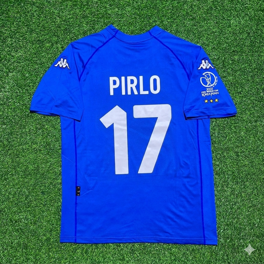 Italy 2002 World Cup Home Retro Jersey – Andrea Pirlo #17 – Back View