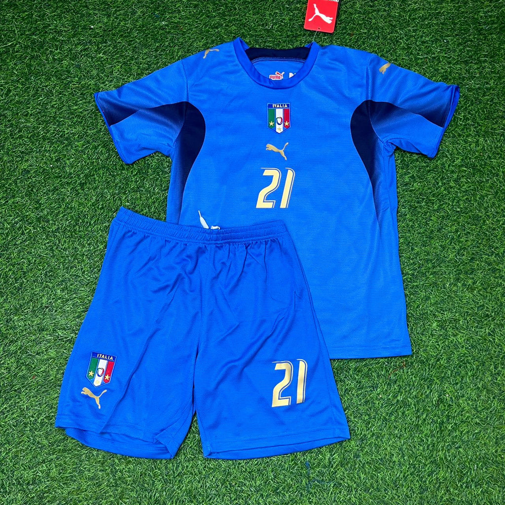 Italy 2006 World Cup Final Retro Kids Football Jersey – Andrea Pirlo – Front View