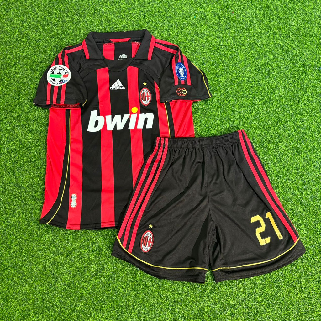 Milan 2006/2007 Retro Kids Football Jersey – Andrea Pirlo – Front View
