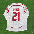 2007 Andrea Pirlo #21 AC Milan Champions League Final Away White Long Sleeve Retro Football Jersey – Back View