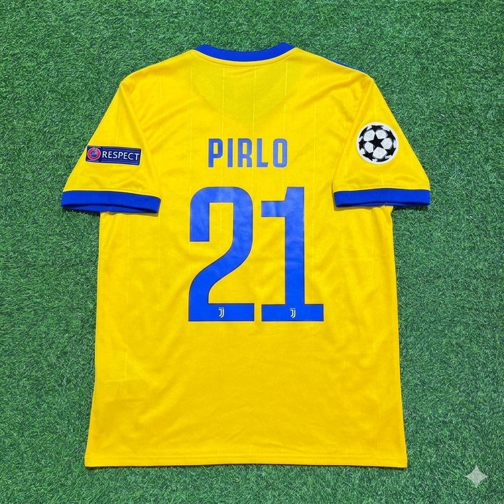 Andrea Pirlo Juventus Yellow Retro Football Jersey – Back View