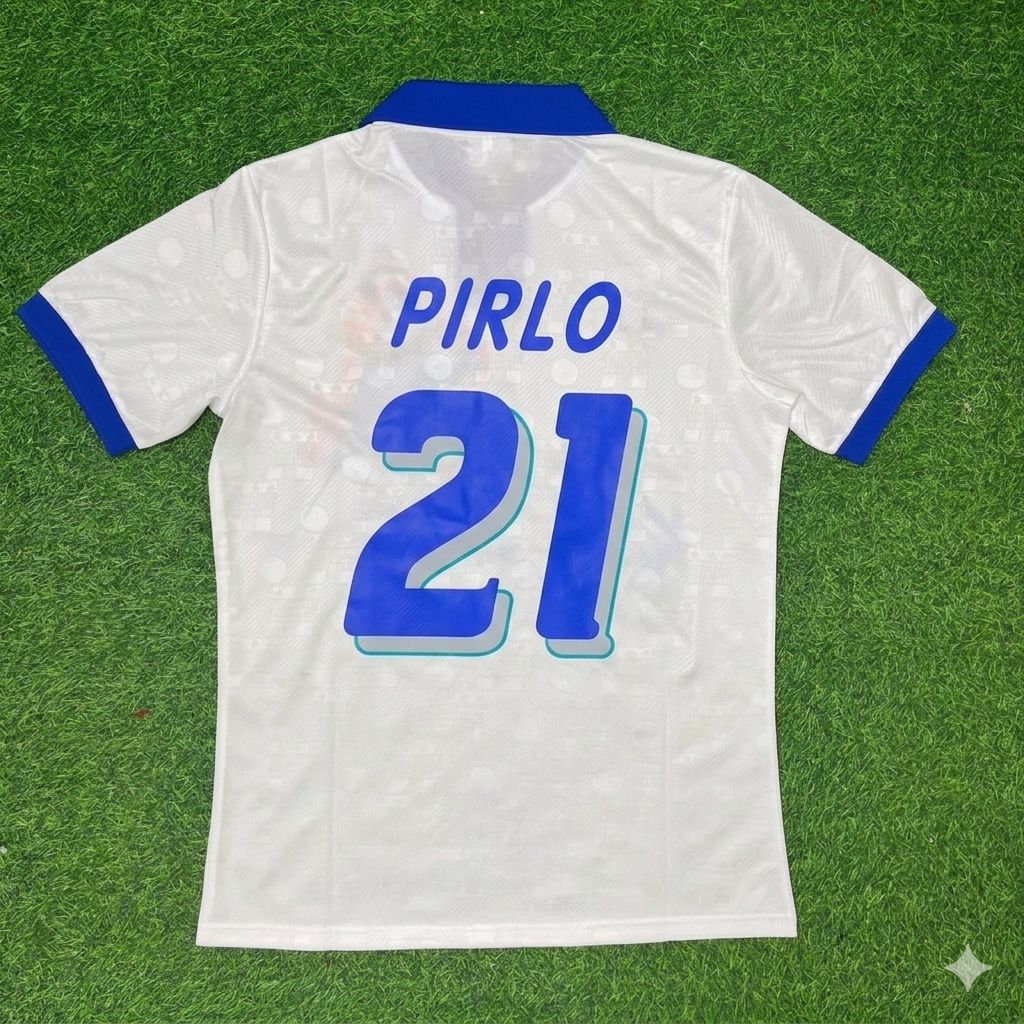 Italy White Retro Football Jersey – Andrea Pirlo – Back View