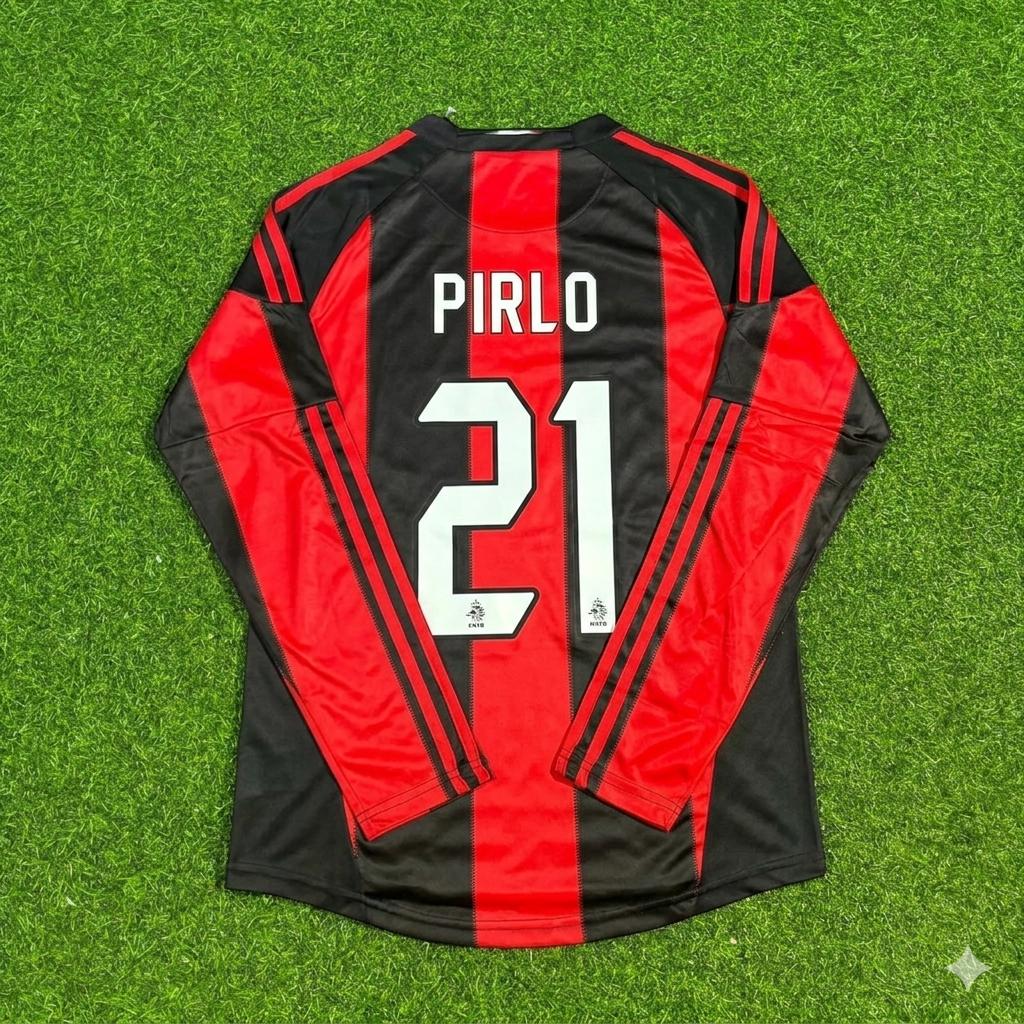Andrea Pirlo AC Milan 2010-2011 Home Long Sleeve Retro Football Jersey – Back View