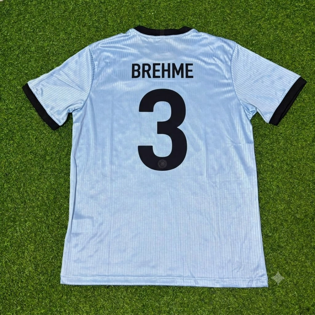 Andreas Brehme Germany 125th Year Special Clear Blue Retro Football Jersey – Back View