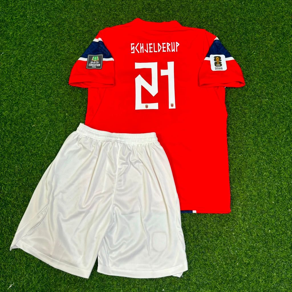 Andreas Schjelderup Norway 2026 World Cup Kids Football Jersey – Back View