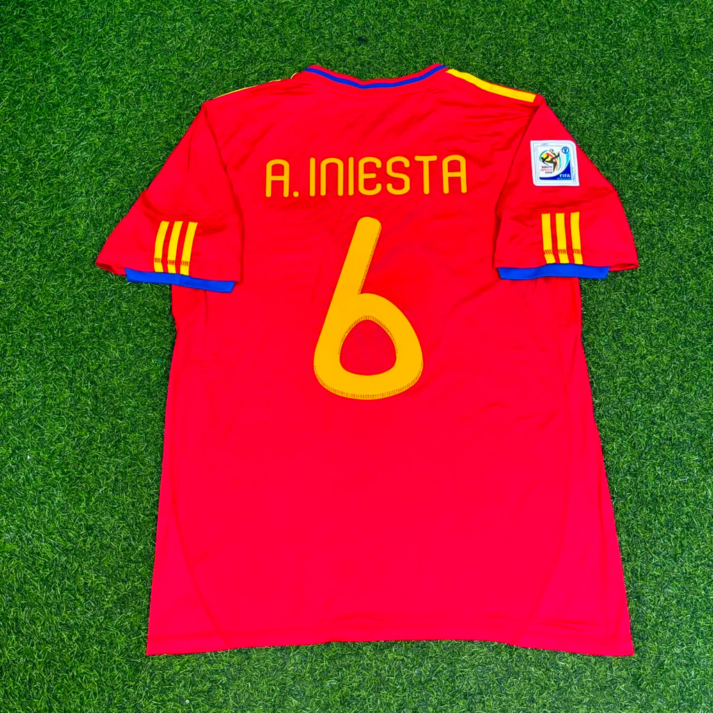 2010 Spain World Cup Andrés Iniesta #6 Retro Football Jersey – Back View