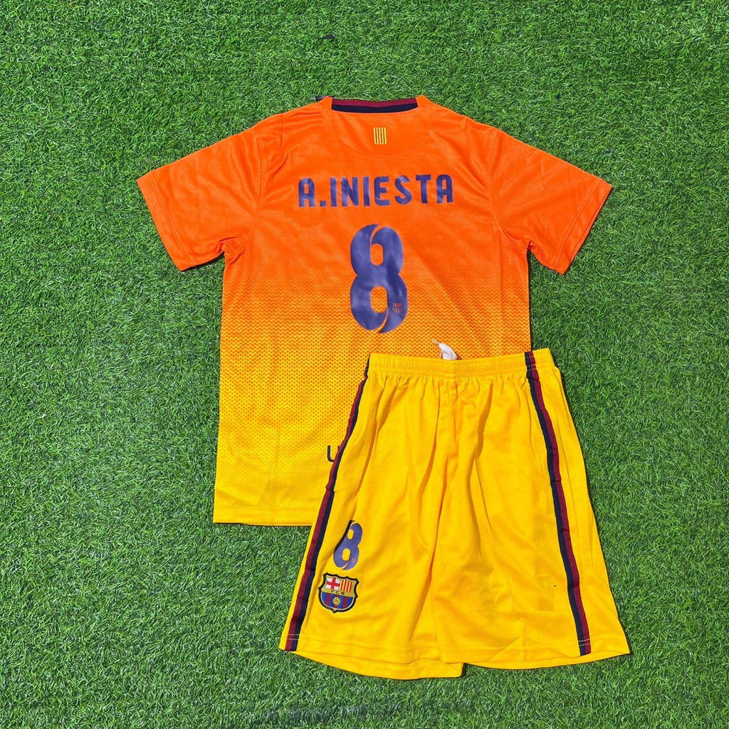 Barcelona 2012/2013 Orange Retro Kids Football Jersey – Andrés Iniesta 8 – Back View