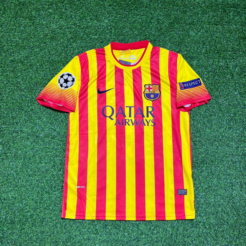 Andres Iniesta 8 - Barcelona 2013/2014 Yellow Red Retro Jersey – Front View