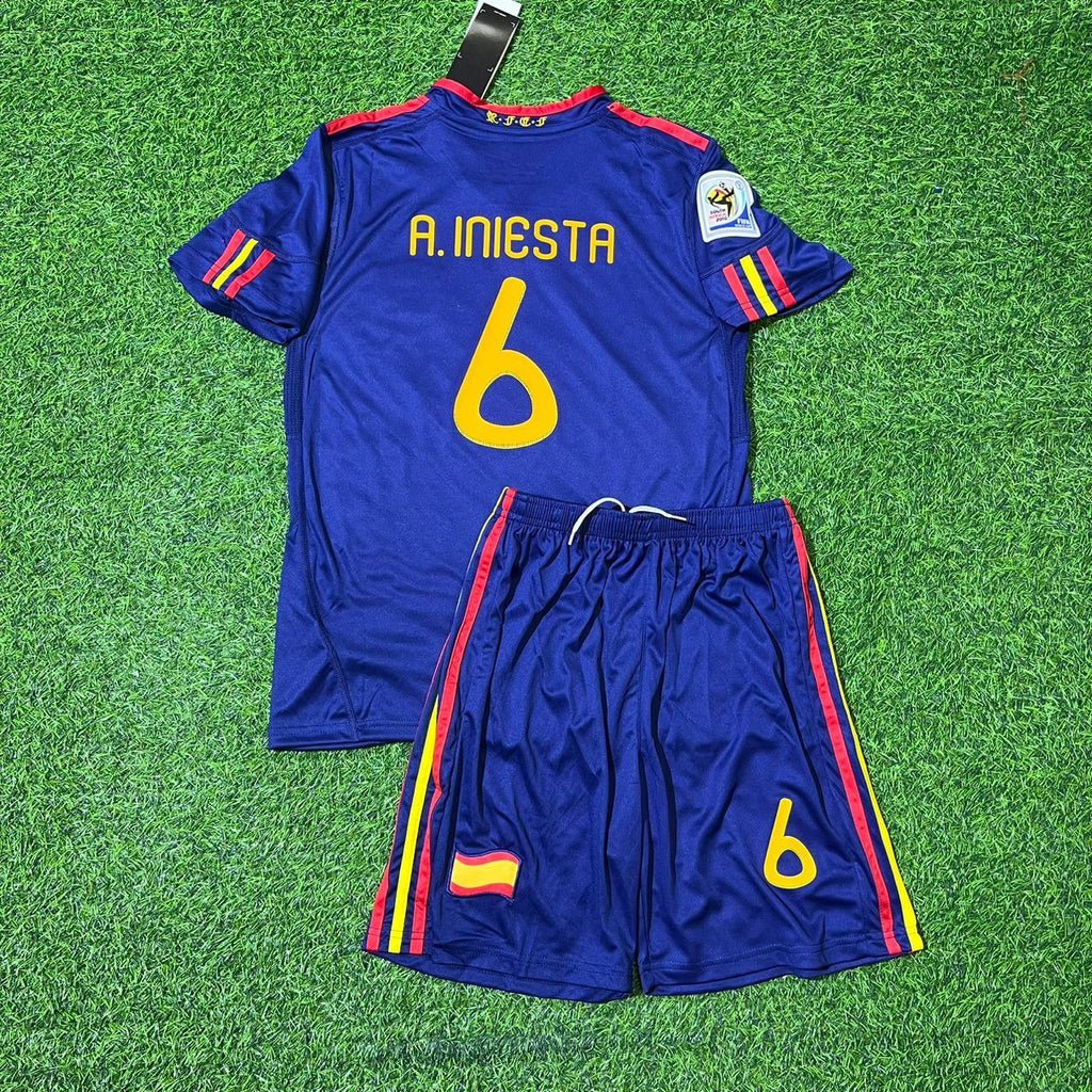 Spain 2010 World Cup Final Retro Kids Football Jersey – Andrés Iniesta 6 – Back View