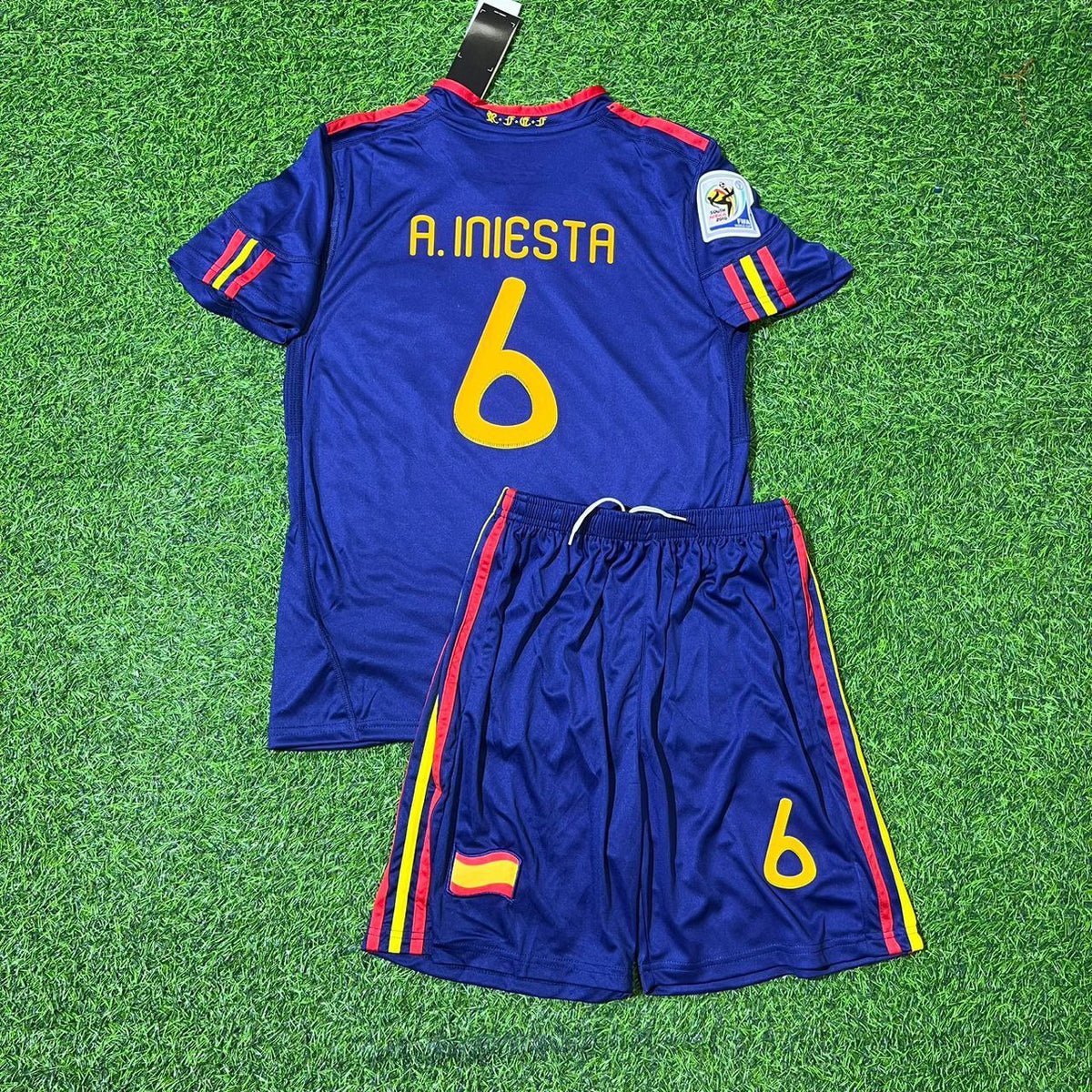 Spain 2010 World Cup Final Retro Kids Football Jersey – Andrés Iniesta 6 – Back View