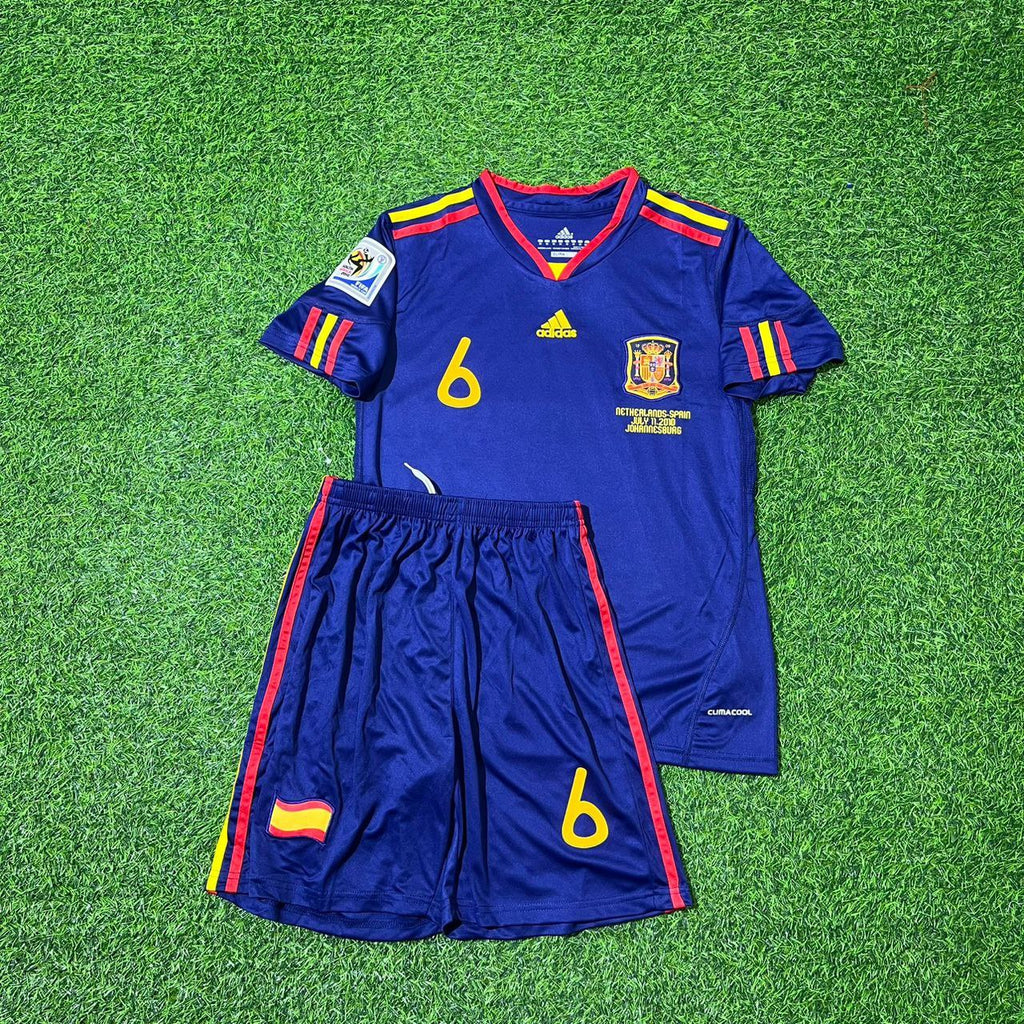 Spain 2010 World Cup Final Retro Kids Football Jersey – Andrés Iniesta 6 – Front View