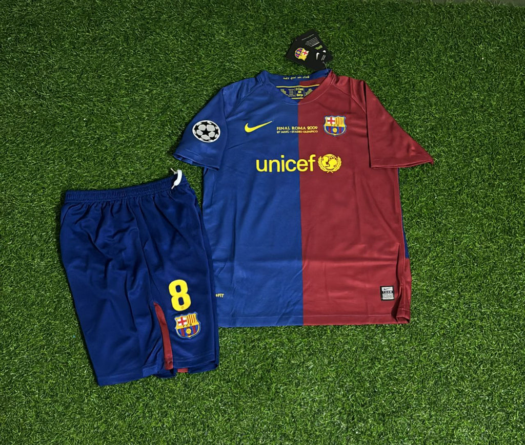 2009 Andrés Iniesta Barcelona Champions League Final Kids Retro Football Jersey Collection – Front View