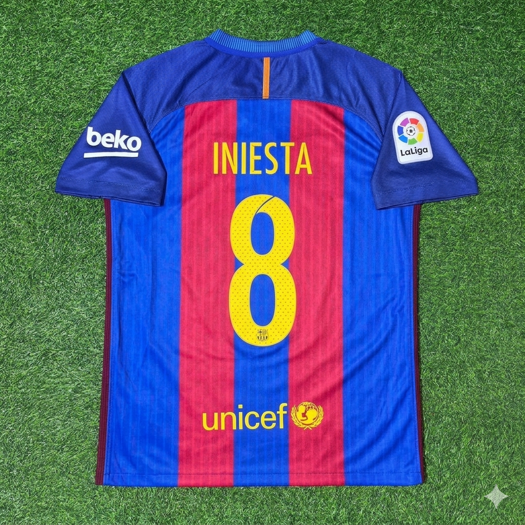 Andrés Iniesta #8 FC Barcelona 2016-2017 Home Retro Football Jersey – Back View