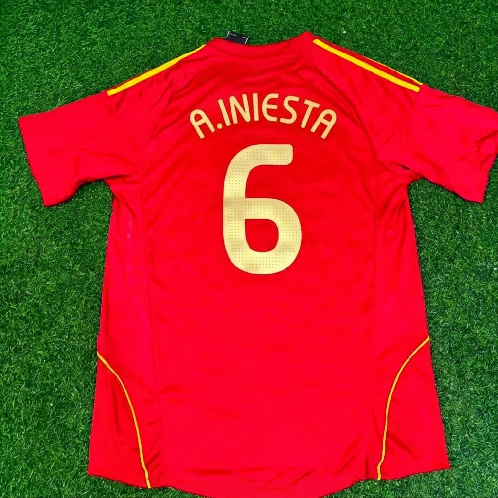 Andrés Iniesta #6 Spain EURO 2008 Red Home Retro Football Jersey – Back View
