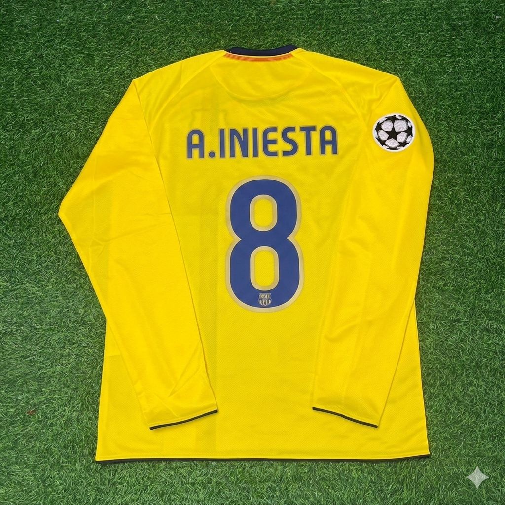 Barcelona 08/09 Season Yellow Away Retro Jersey – Andres Iniesta FC – Back View