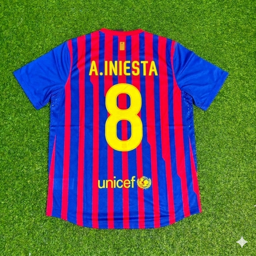 Barcelona 2011/2012 Retro Home Football Jersey – Andres Iniesta – Back View
