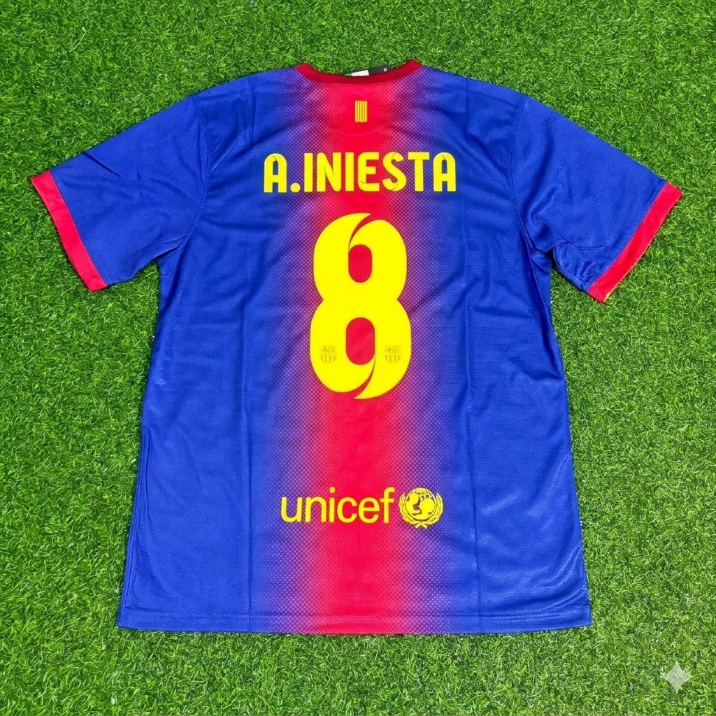2012/13 Andres Iniesta Barcelona Retro Home Football Jersey – Back View