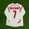 Andriy Shevchenko #7 AC Milan Away White Long Sleeve Retro Football Jersey – Back View