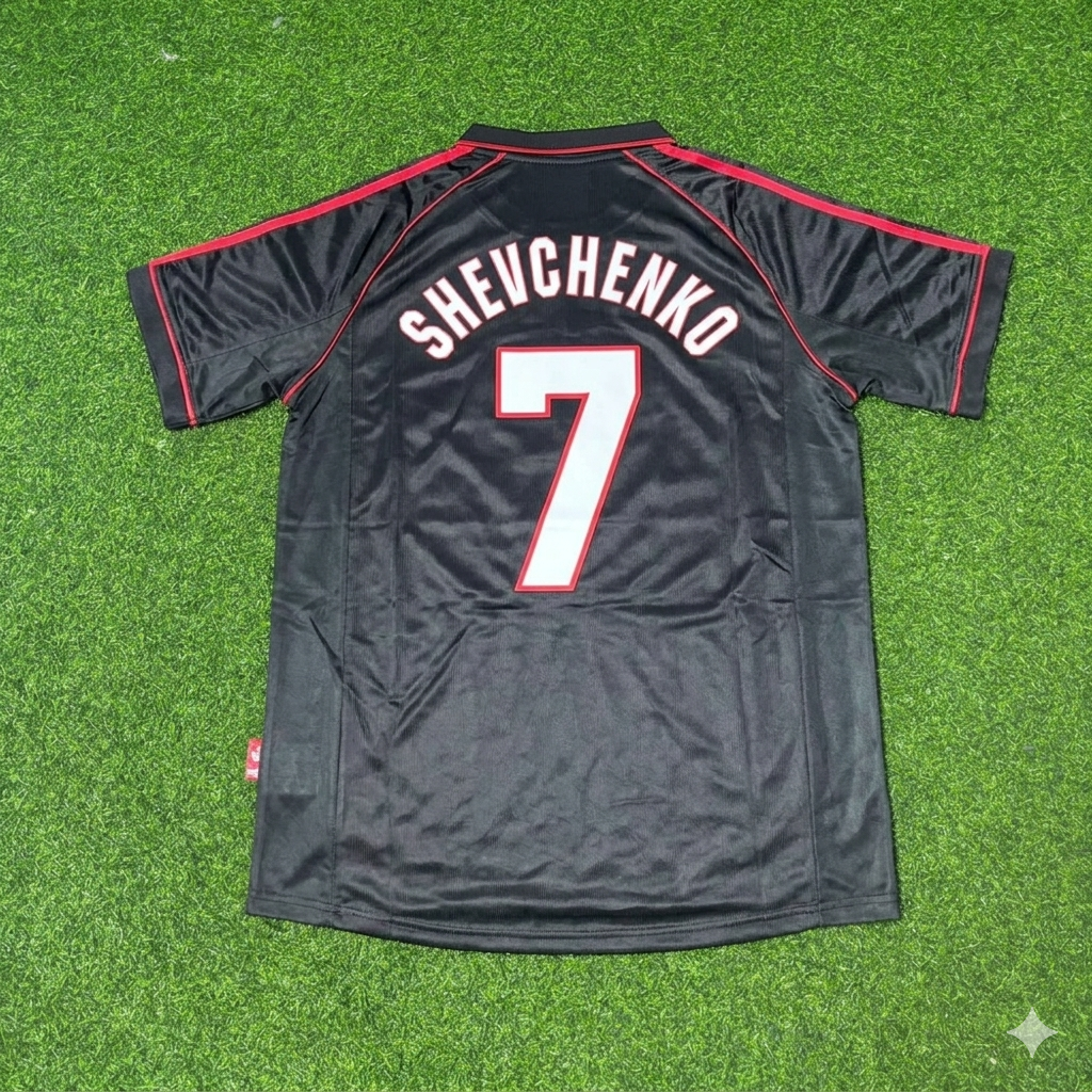 1998/99 Andriy Shevchenko #7 AC Milan Black Retro Football Jersey – Back View