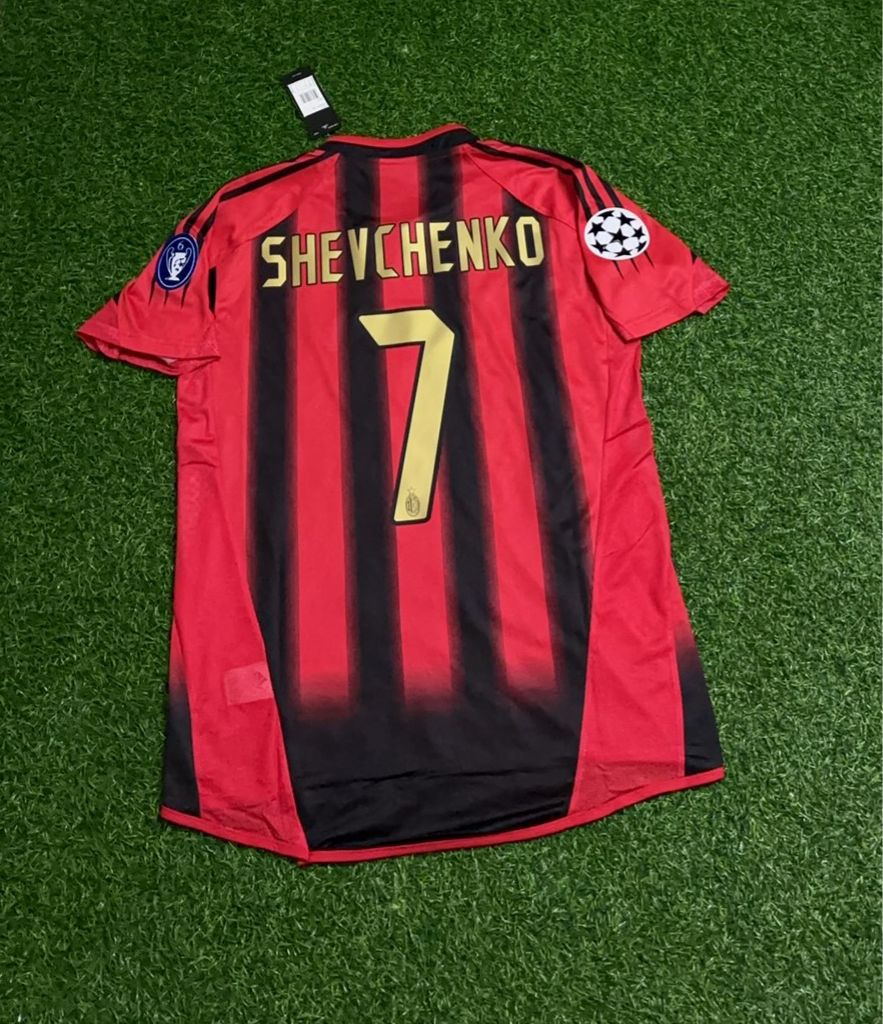 2004/05 Andriy Shevchenko 7 Milan Red & Black Home Retro Football Jersey – Back View