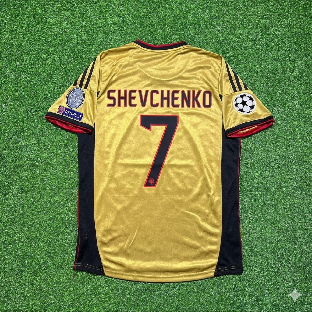 AC Milan Gold Retro Jersey – Andriy Shevchenko #7 – Back View