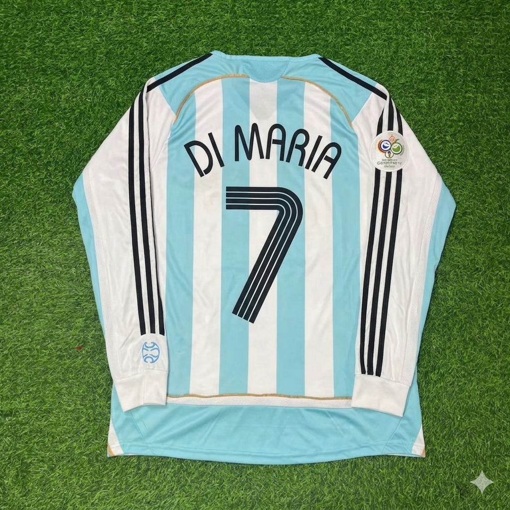 2006 Argentina World Cup Ángel Di María #7 Retro Long Sleeve Football Jersey – Back View
