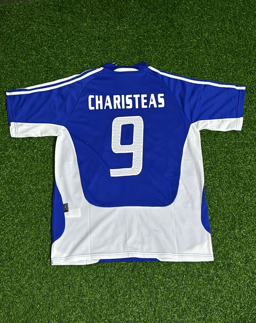 Angelos Charisteas Greece 2004 Euro Final Blue White Retro Home Football Jersey – Back View