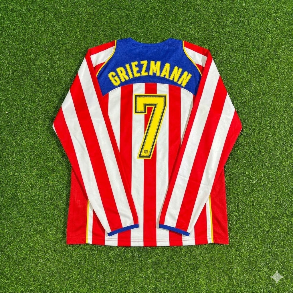 Antoine Griezmann #7 Atlético Madrid Spider-Man Long Sleeve Retro Football Jersey – Back View