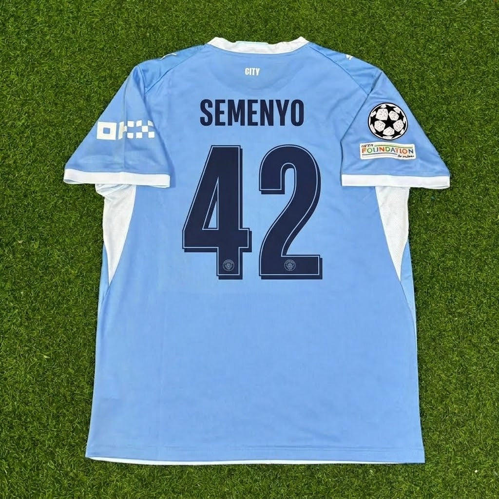Manchester City 2026-27 Home New Season Champions League Patch Jersey – Antoine Semenyo #42 – Back View