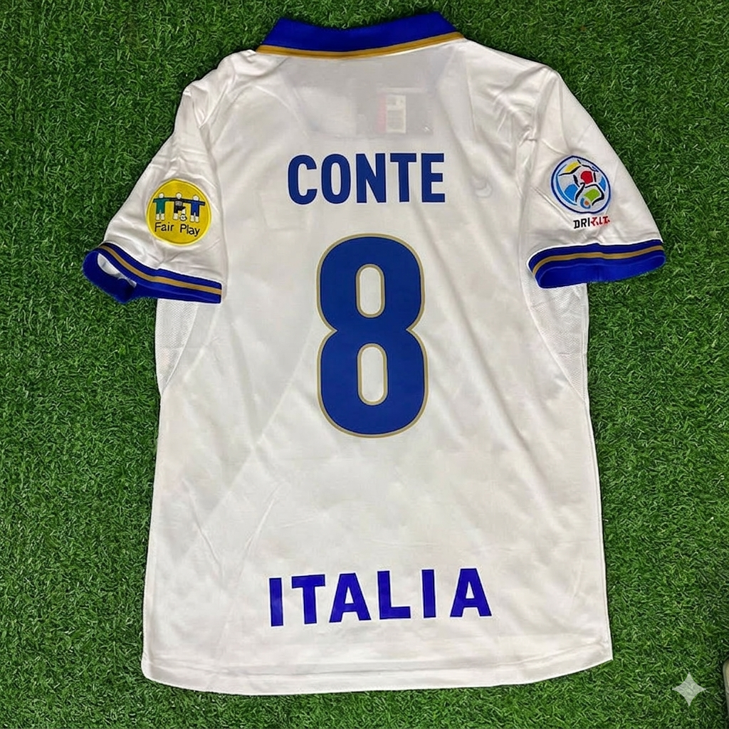 Italy EURO 1996 White Retro Jersey – Antonio Conte #8 – Back View