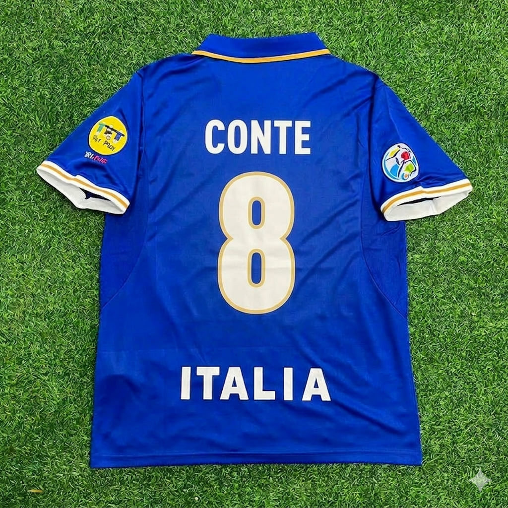Italy EURO 1996 Blue Retro Soccer Kit Jersey Shirt – Antonio Conte #8 – Back View