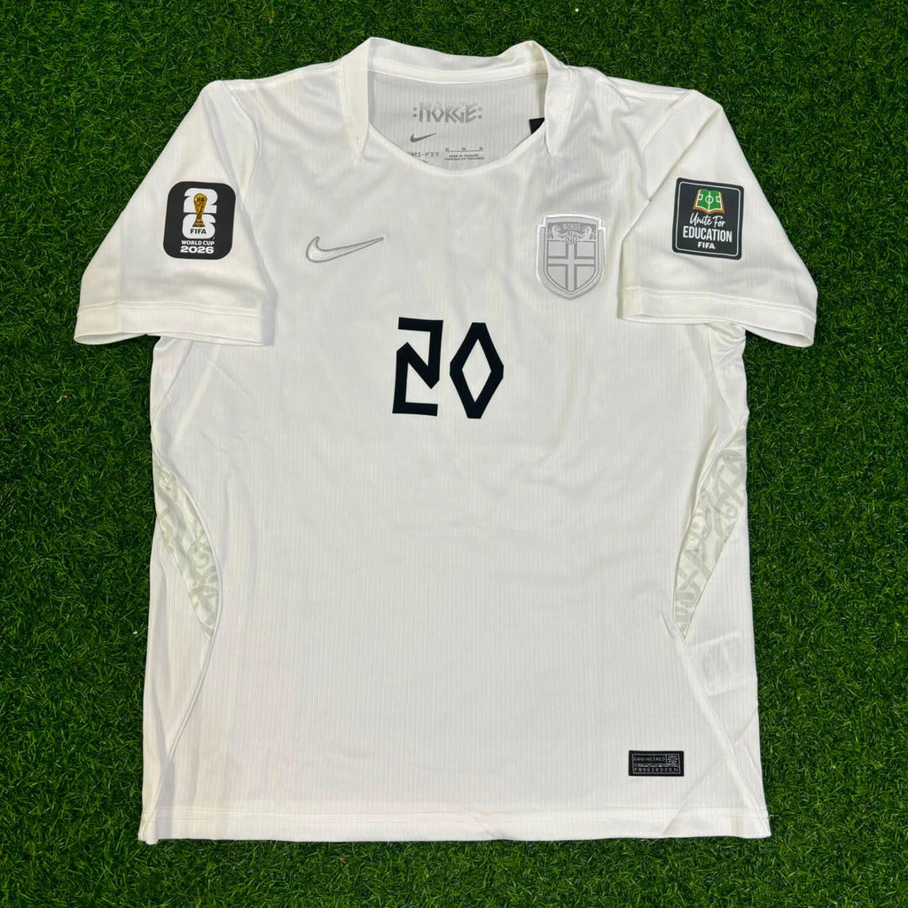 Antonio Nusa Norway 2026 World Cup Kids White Football Jersey – Detailed View