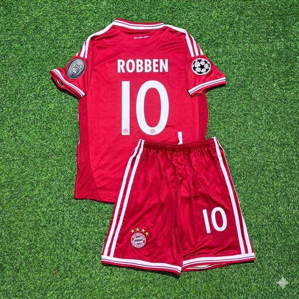 Bayern Munich 2013 Champions League Final Kids Retro Kit – Arjen Robben #10 – Back View