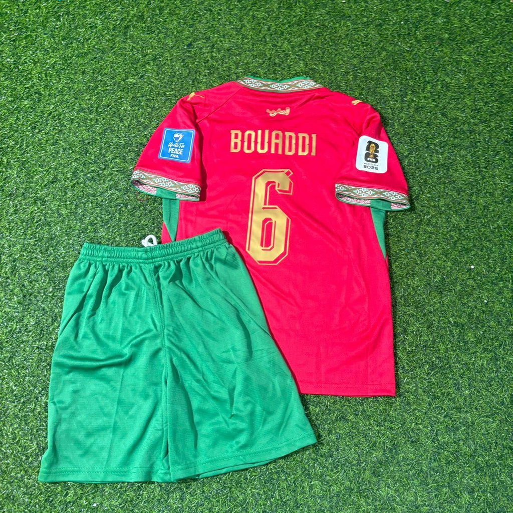 Ayyoub Bouaddi Morocco 2026 World Cup Kids Home Red Football Jersey – Back View